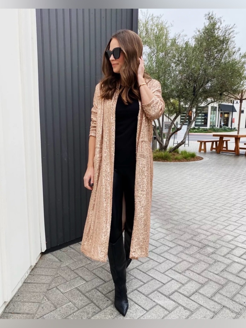 BB Dakota Steve Madden Show Stopper Rose Gold Sequin Duster Cardigan Small